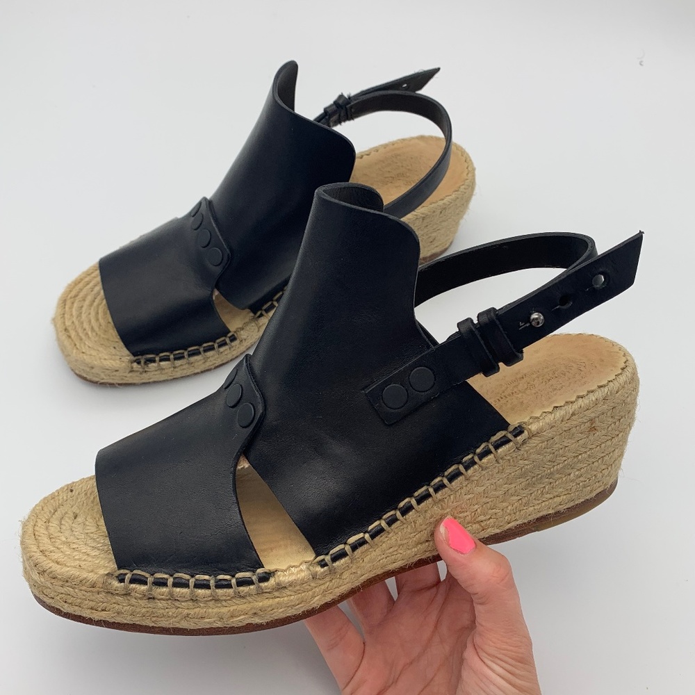 Rag & Bone Sayre II Leather Espadrille Black Wedge